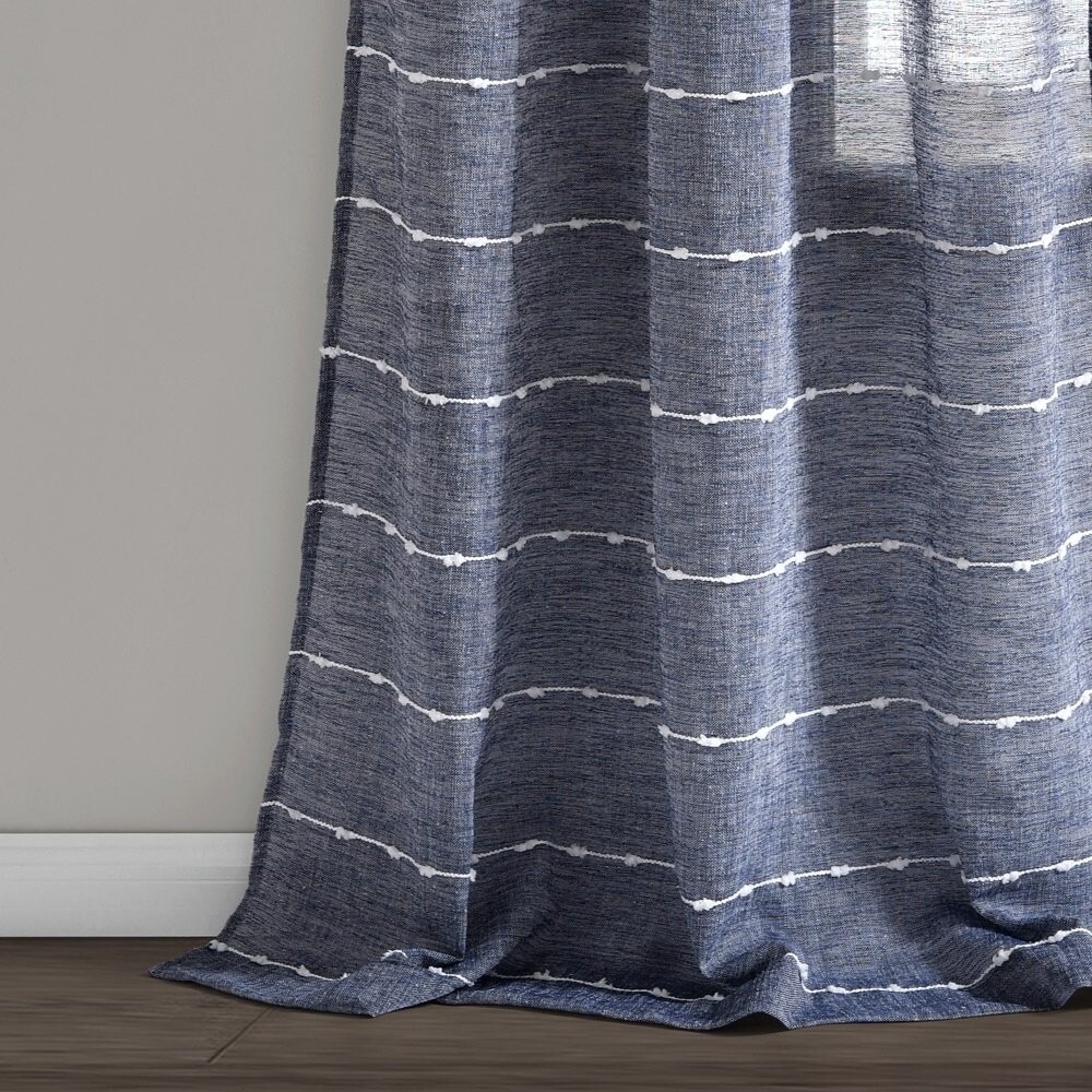 Lush Decor Farmhouse Textured Sheer 84" x 38" Navy Metal Grommets 1 Window Panel